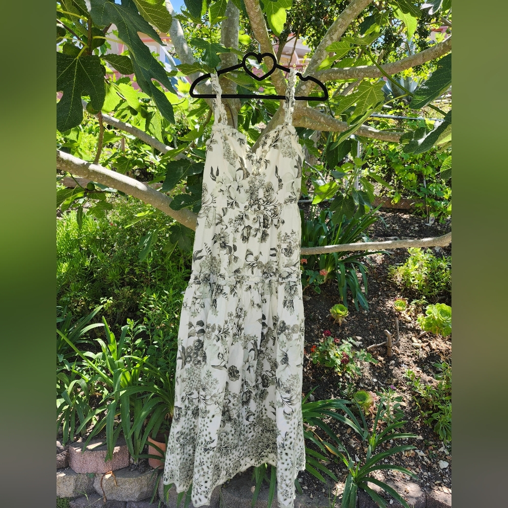 Anthropologie Green and White Spaghetti Strap Sundress